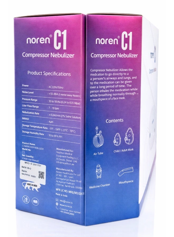 noren C1 Compressor Nebulizer – Powerful Nebulizer for Asthma, COPD & Breathing Therapy - Image 3